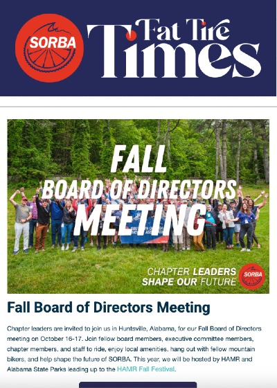 SORBA Fat Tire Times — Fall Board of Directors newsletter example created with Hivepass
